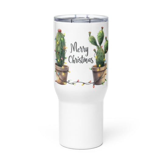 Merry Christmas Cactus Tumbler Travel Mug with Handle