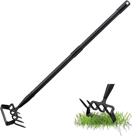 Stirrup Hoe and Cultivator for Weeding, 2 in 1 Heavy Duty Action Hoe with 62 Inch Adjustable Handle Scuffle Garden Hula Hoe with Rake, Metal Weeding Loop Stirrup Hoe for Weed Puller and Loosening Soil